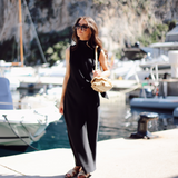 Style No.1 Black Satin Scarf Maxi Dress