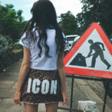 ICON LEOPARD DENIM MINI SKIRT