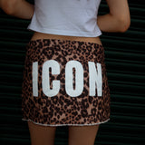 ICON LEOPARD DENIM MINI SKIRT