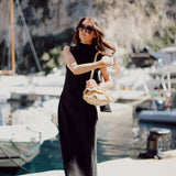 Style No.1 Black Satin Scarf Maxi Dress